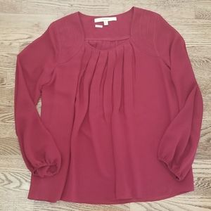 (M) Studio M Soft Flowy Top Burgundy Flattering Loose Fit Statement Sleeves